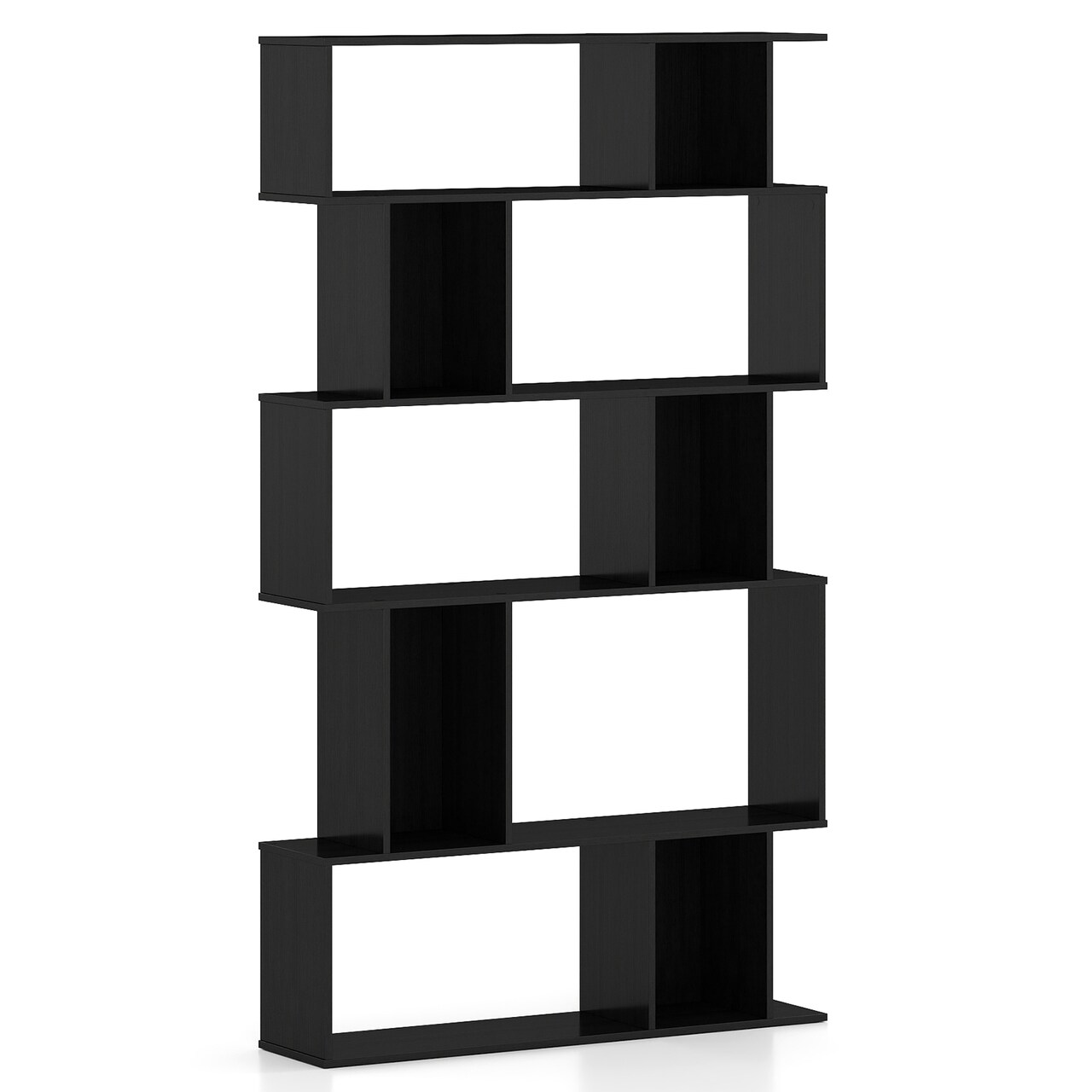 Geometric Bookshelf 5-Tier with Open Shelving and Closed-Back Cubes